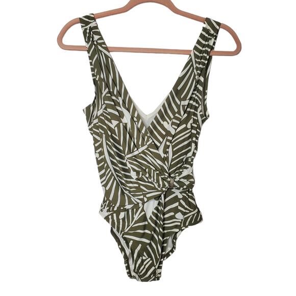 DKNY Olive Green Draped Wrap Tummy-Control One-Piece Swimsuit Size 4 NWT Swim - Picture 4 of 9